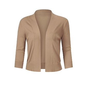 Women's Cropped Cardigan 3/4 Sleeve Open Front Sweater Classic Solid Color Shrug