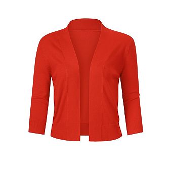 Women's Cropped Cardigan 3/4 Sleeve Open Front Sweater Classic Solid Color Shrug