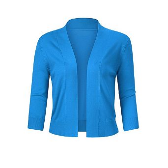 Women's Cropped Cardigan 3/4 Sleeve Open Front Sweater Classic Solid Color Shrug