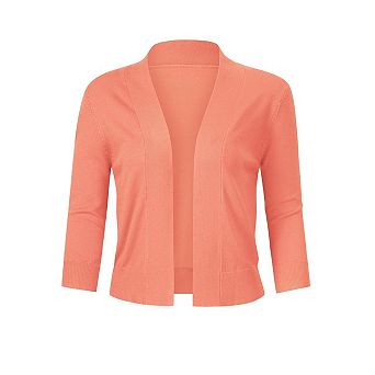 Women's Cropped Cardigan 3/4 Sleeve Open Front Sweater Classic Solid Color Shrug