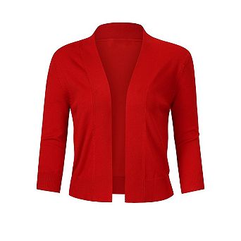 Women's Cropped Cardigan 3/4 Sleeve Open Front Sweater Classic Solid Color Shrug
