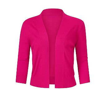 Women's Cropped Cardigan 3/4 Sleeve Open Front Sweater Classic Solid Color Shrug