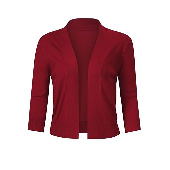 Women's Cropped Cardigan 3/4 Sleeve Open Front Sweater Classic Solid Color Shrug
