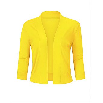 Women's Cropped Cardigan 3/4 Sleeve Open Front Sweater Classic Solid Color Shrug