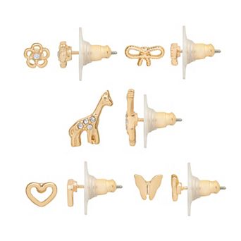 LC Lauren Conrad Gold-Tone Giraffe Whimsy Icons 5-Pair Nickel Free Earrings Set