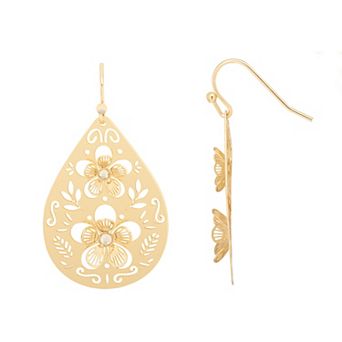 LC Lauren Conrad Gold Tone Floral Filigree Statement Drop Earrings