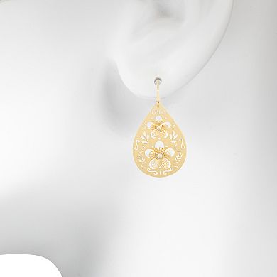 LC Lauren Conrad Gold Tone Floral Filigree Statement Drop Earrings