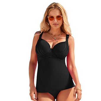 Swimsuits for All Women's Bra Sized Drape Front Lightweight Underwire Tankini Top
