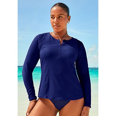 Swimsuits for All Women's Chlorine Resistant Quick-Dry 1/4 Zip Front Long Sleeve Swim Rash Guard