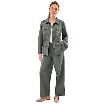 ellos Plus Size Adjustable Waist Button Front Jacket