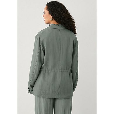 ellos Plus Size Adjustable Waist Button Front Jacket