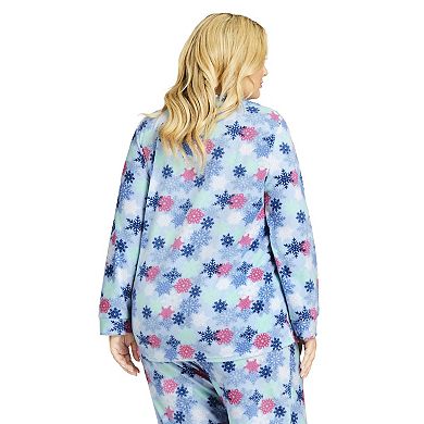 Avenue Women's Plus Size Snowflake Button Fleece Sleep Top