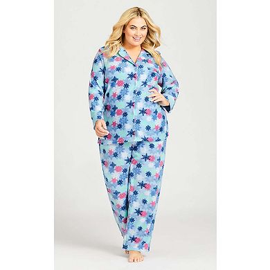 Avenue Women's Plus Size Snowflake Button Fleece Sleep Top