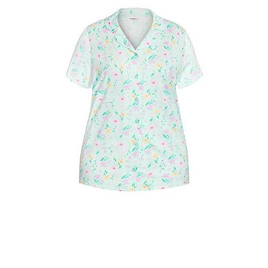 Avenue Women's Plus Size Button Up Sleep Top