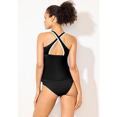 Swimsuits for All Women's Chlorine Resistant Square Neck Contrast Trim Tankini Top