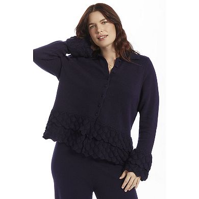 June & Vie Women's Plus Size Ruffled Peplum Cardigan Sweater