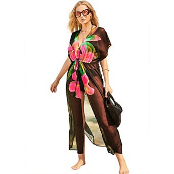 Swimsuits for All Women's Open Front Tie-Waist Maxi Cover Up