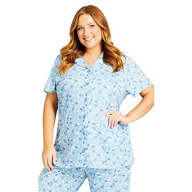 Avenue Women's Plus Size Bunny Button Up Sleep Top