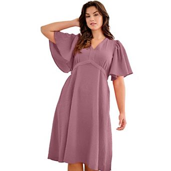 ellos Plus Size V-Neck Fit And Flare Tie Back Midi Dress