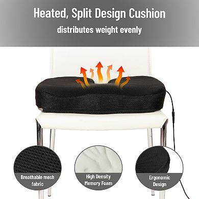 Mind Reader Heated Memory Foam Seat Cushion with Air-Cloud Support