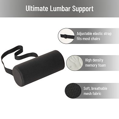 Mind Reader Lumbar Roll Pillow with Air-Cloud Memory Foam Support