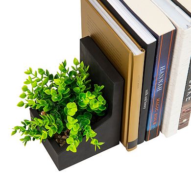 Mind Reader 2-Piece Contemporary Cement Planter Bookend Table Decor Set