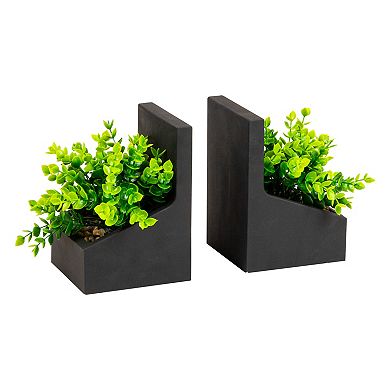 Mind Reader 2-Piece Contemporary Cement Planter Bookend Table Decor Set