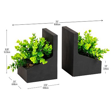 Mind Reader 2-Piece Contemporary Cement Planter Bookend Table Decor Set