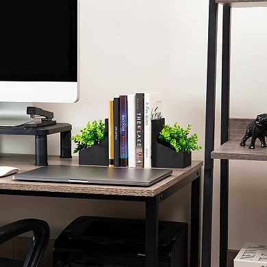 Mind Reader 2-Piece Contemporary Cement Planter Bookend Table Decor Set