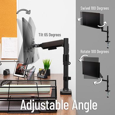 Mind Reader Single Monitor Arm Gas Spring VESA Desk Mount for 13 to 32-inch Screens