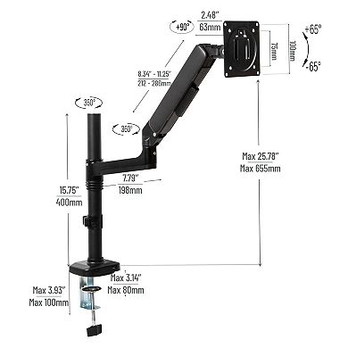Mind Reader Single Monitor Arm Gas Spring VESA Desk Mount for 13 to 32-inch Screens