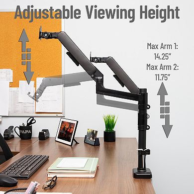 Mind Reader Dual Monitor Arm Gas Spring Desk Mount for 13 to 32-inch Screens
