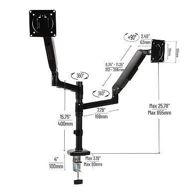 Mind Reader Dual Monitor Arm Gas Spring Desk Mount for 13 to 32-inch Screens