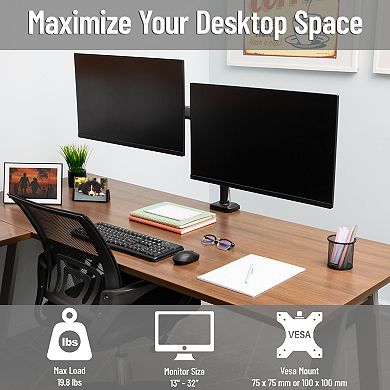 Mind Reader Dual Monitor Arm Gas Spring Desk Mount for 13 to 32-inch Screens