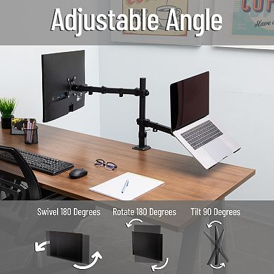 Mind Reader Dual Arm Adjustable Monitor & Laptop Desk Mount for 17 to 32-inch Screens