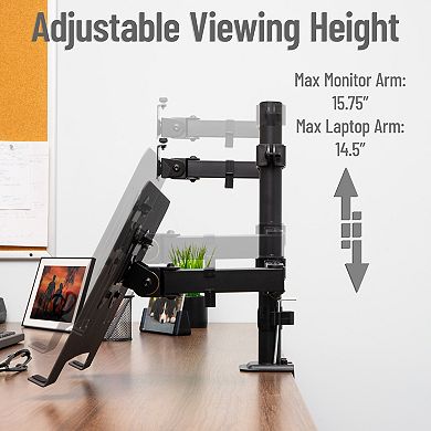 Mind Reader Dual Arm Adjustable Monitor & Laptop Desk Mount for 17 to 32-inch Screens
