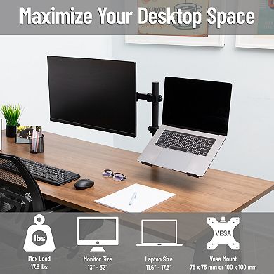 Mind Reader Dual Arm Adjustable Monitor & Laptop Desk Mount for 17 to 32-inch Screens