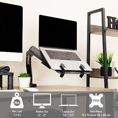 Mind Reader Gas Spring Laptop & Monitor Desk Mount For 11.6 to 17.3-inch Laptops