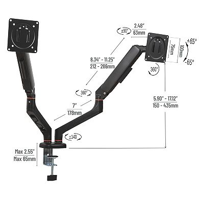 Mind Reader Dual Monitor Gas Spring Desk Mount for 13 to 32-inch Monitors