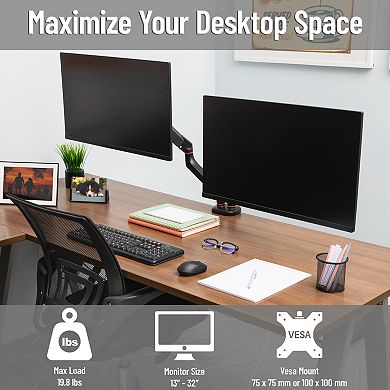 Mind Reader Dual Monitor Gas Spring Desk Mount for 13 to 32-inch Monitors