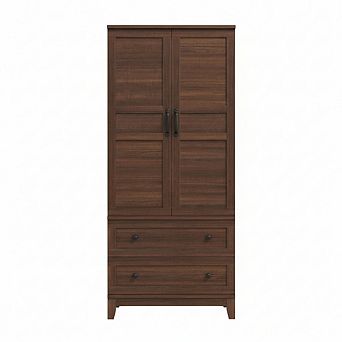 ZUQIETA 72" Wooden Armoire with 2 Drawers & 18 Shelves, Walnut Brown Tall Wardrobe Cabinet