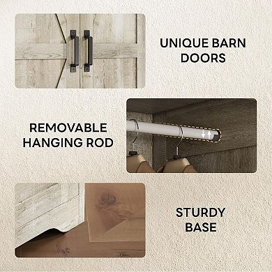 ZUQIETA 70"Armoire with Mirror,2 Doors & Drawer, Modern Freestanding Wardrobe,Rustic Maple