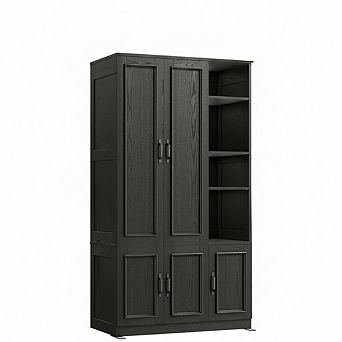 ZUQIETA 70" Armoire Wardrobe with 5 Doors, 4 Shelves & Hanging Rod, Black Storage Cabinet