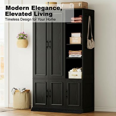 ZUQIETA 70" Armoire Wardrobe with 5 Doors, 4 Shelves & Hanging Rod, Black Storage Cabinet