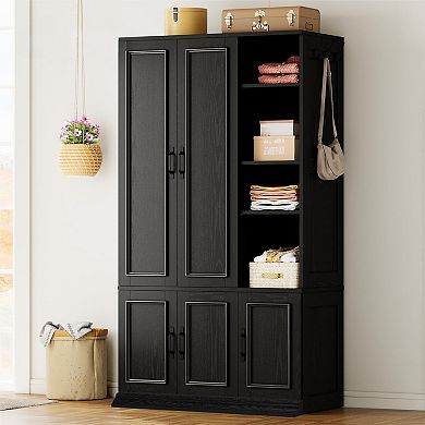ZUQIETA 70" Armoire Wardrobe with 5 Doors, 4 Shelves & Hanging Rod, Black Storage Cabinet