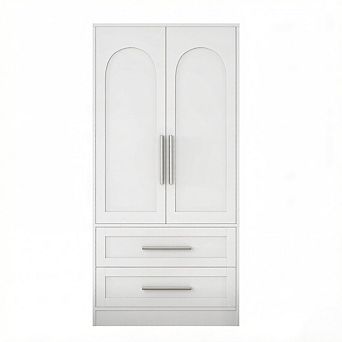 ZUQIETA Wooden Armoire with 2 Doors & 2 Drawers, Freestanding Tall Storage Cabinet, White