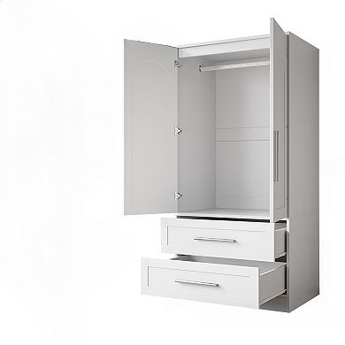 ZUQIETA Wooden Armoire with 2 Doors & 2 Drawers, Freestanding Tall Storage Cabinet, White