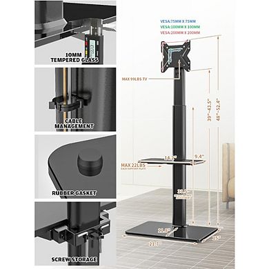 ZUQIETA 100° Swivel TV Stand for Small Spaces - Adjustable Height & Tilt for 19-43” TVs