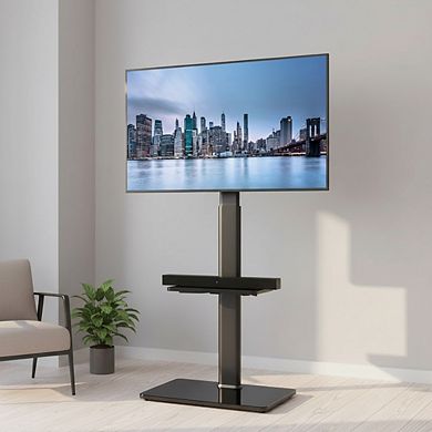 ZUQIETA 100° Swivel TV Stand for Small Spaces - Adjustable Height & Tilt for 19-43” TVs
