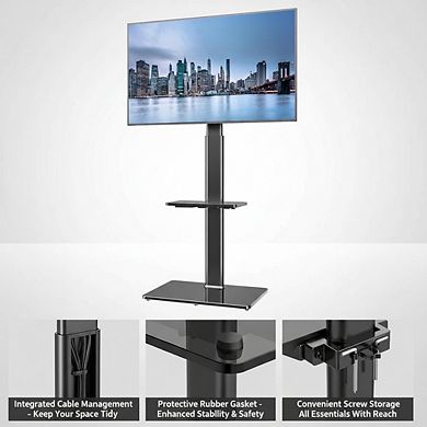 ZUQIETA 100° Swivel TV Stand for Small Spaces - Adjustable Height & Tilt for 19-43” TVs
